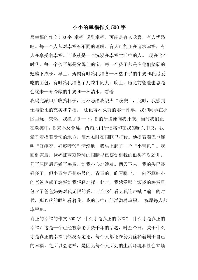 小小的幸福作文500字