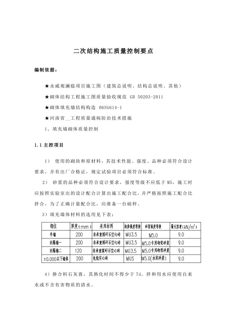 二次结构施工质量控制要点