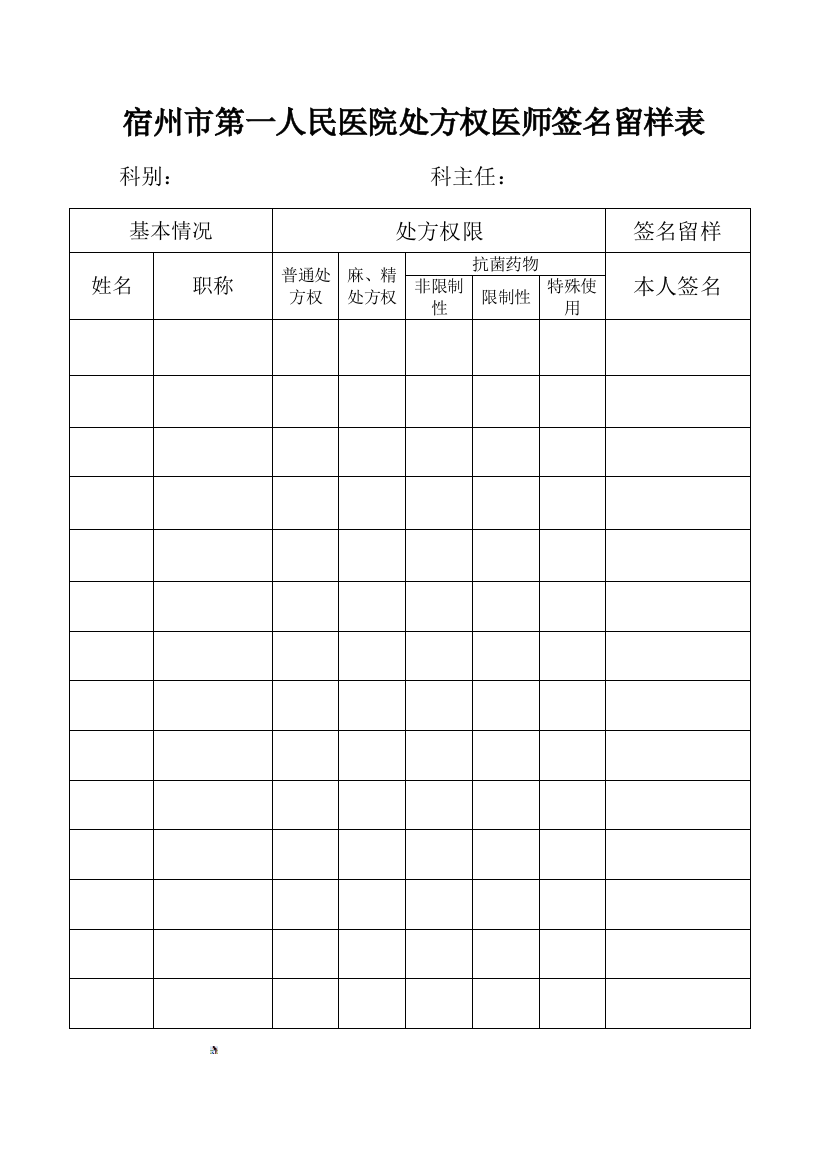 具有处方权医师签名留样表