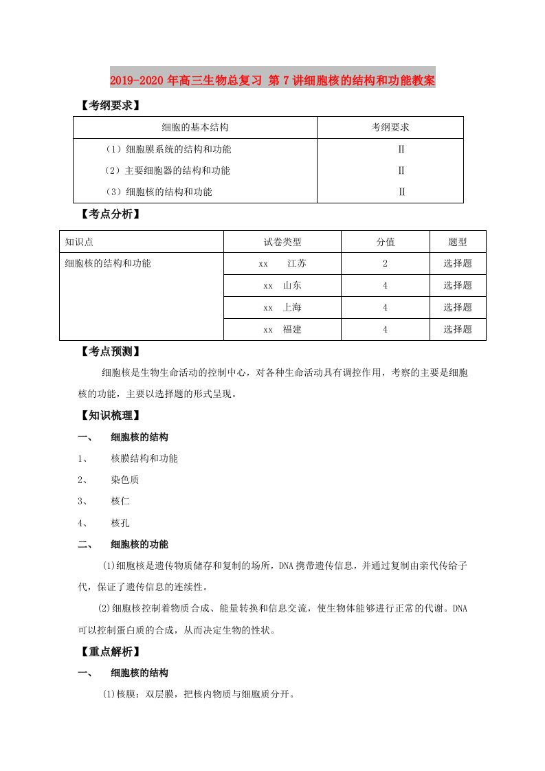 2019-2020年高三生物总复习