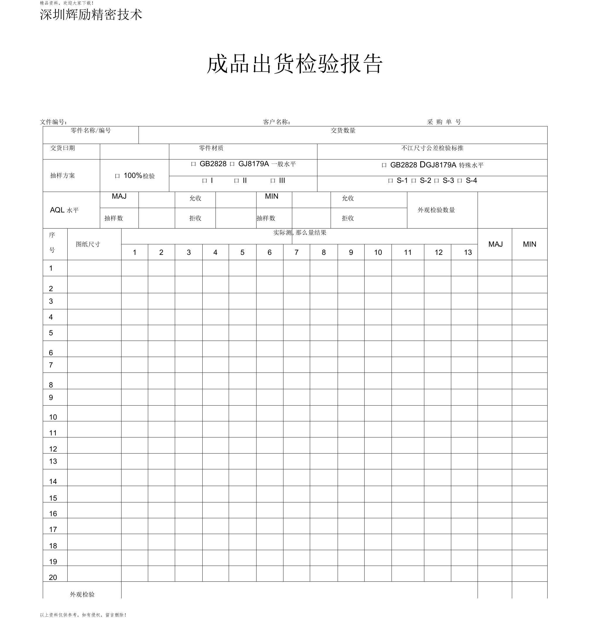 五金件成品检验报告