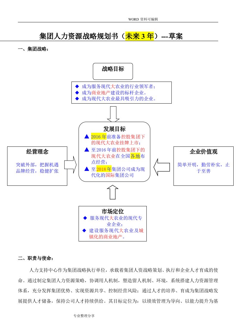 集团人力资源战略3年规划书[草案]