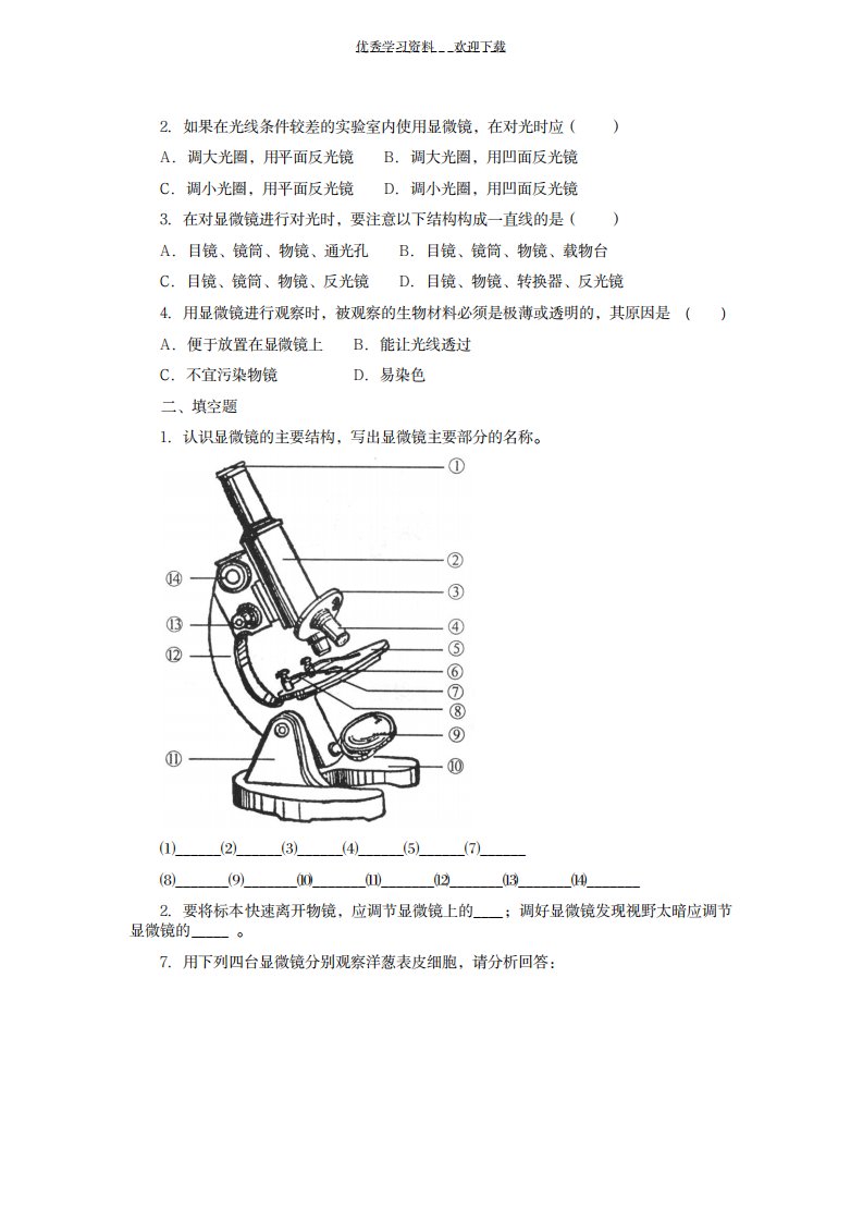 2023年七年级生物月考复习题