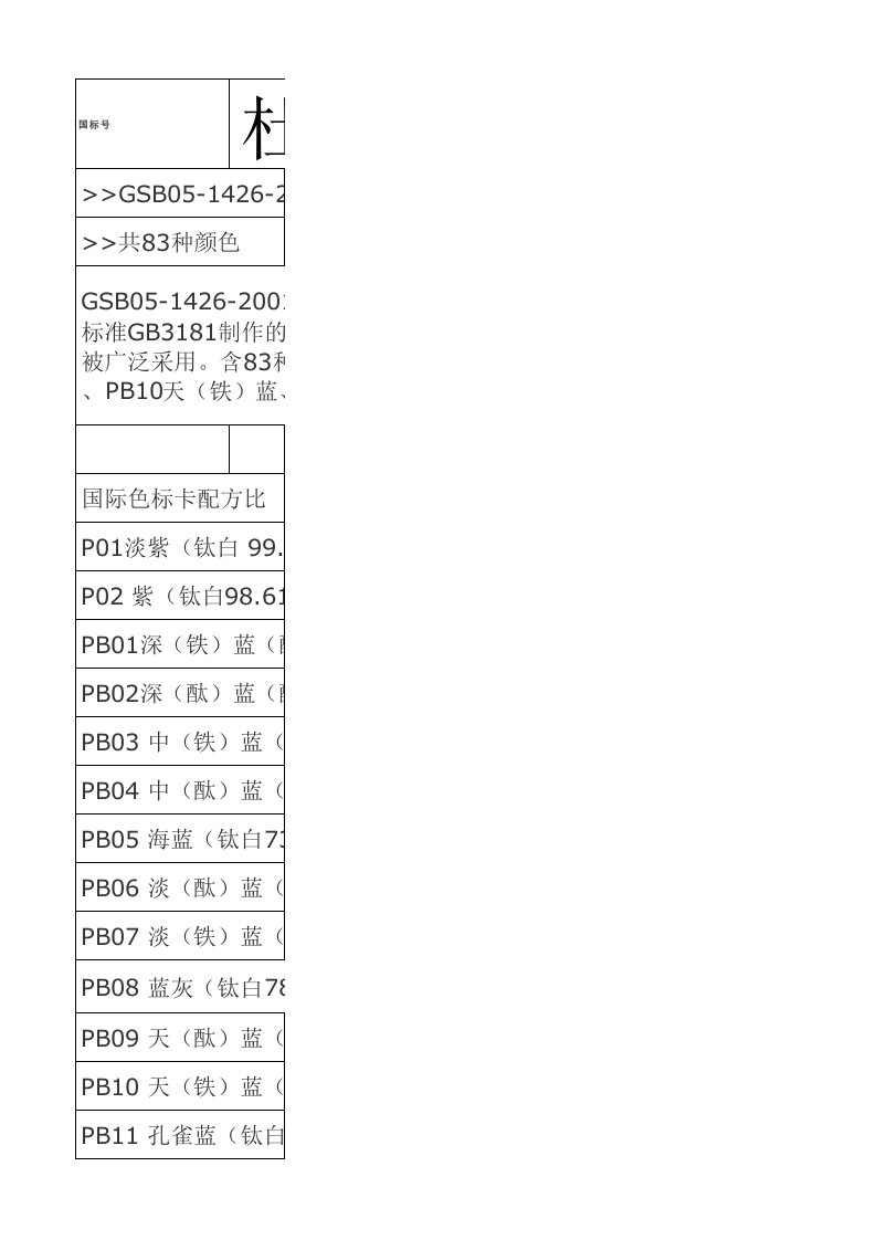 国际标准色配比