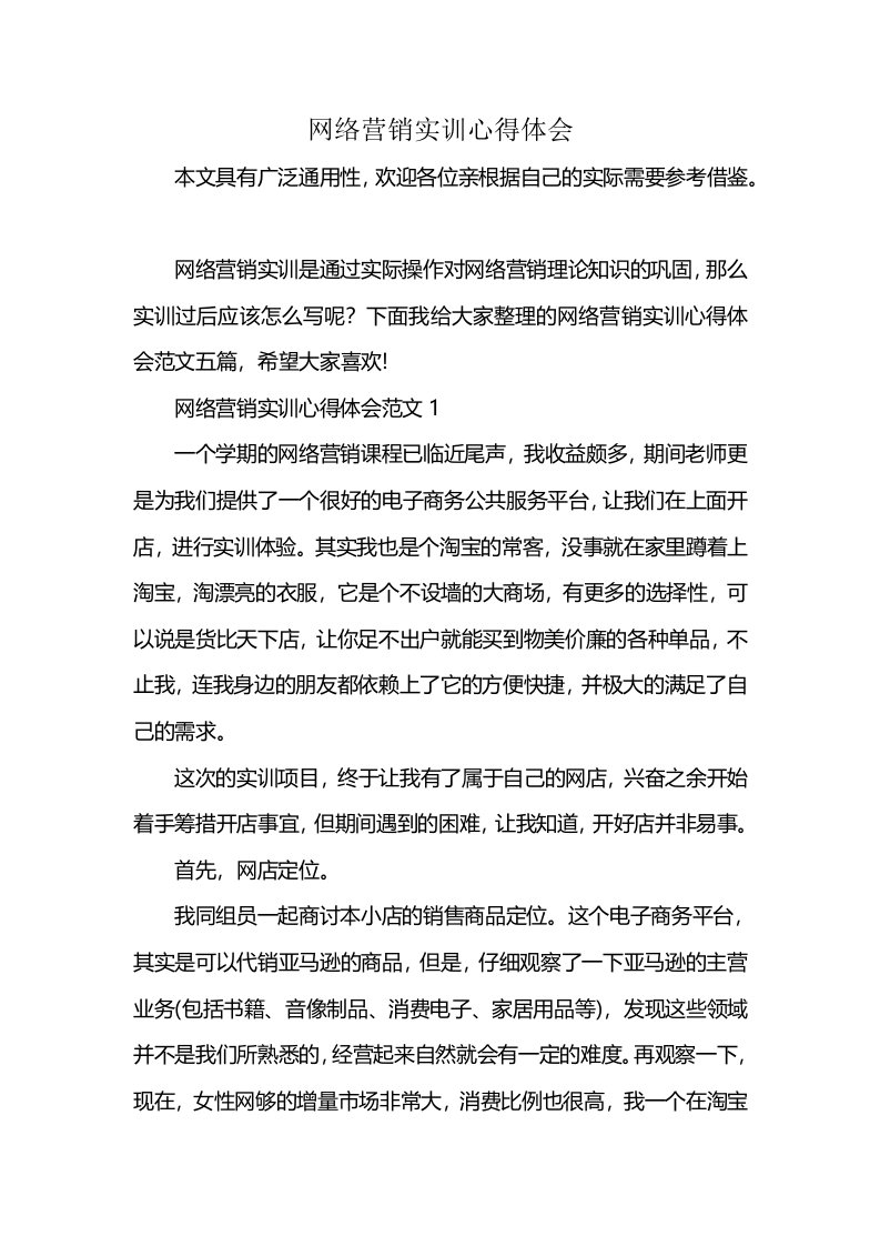 网络营销实训心得体会