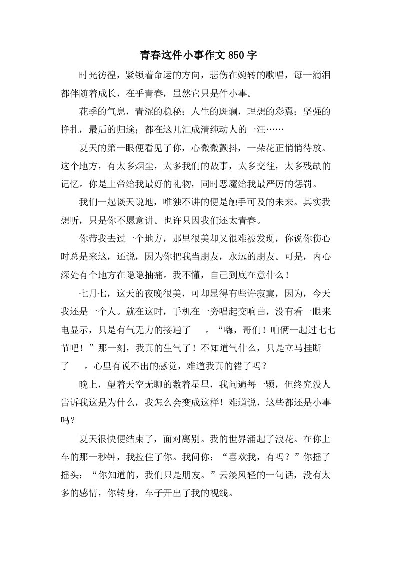 青春这件小事作文850字