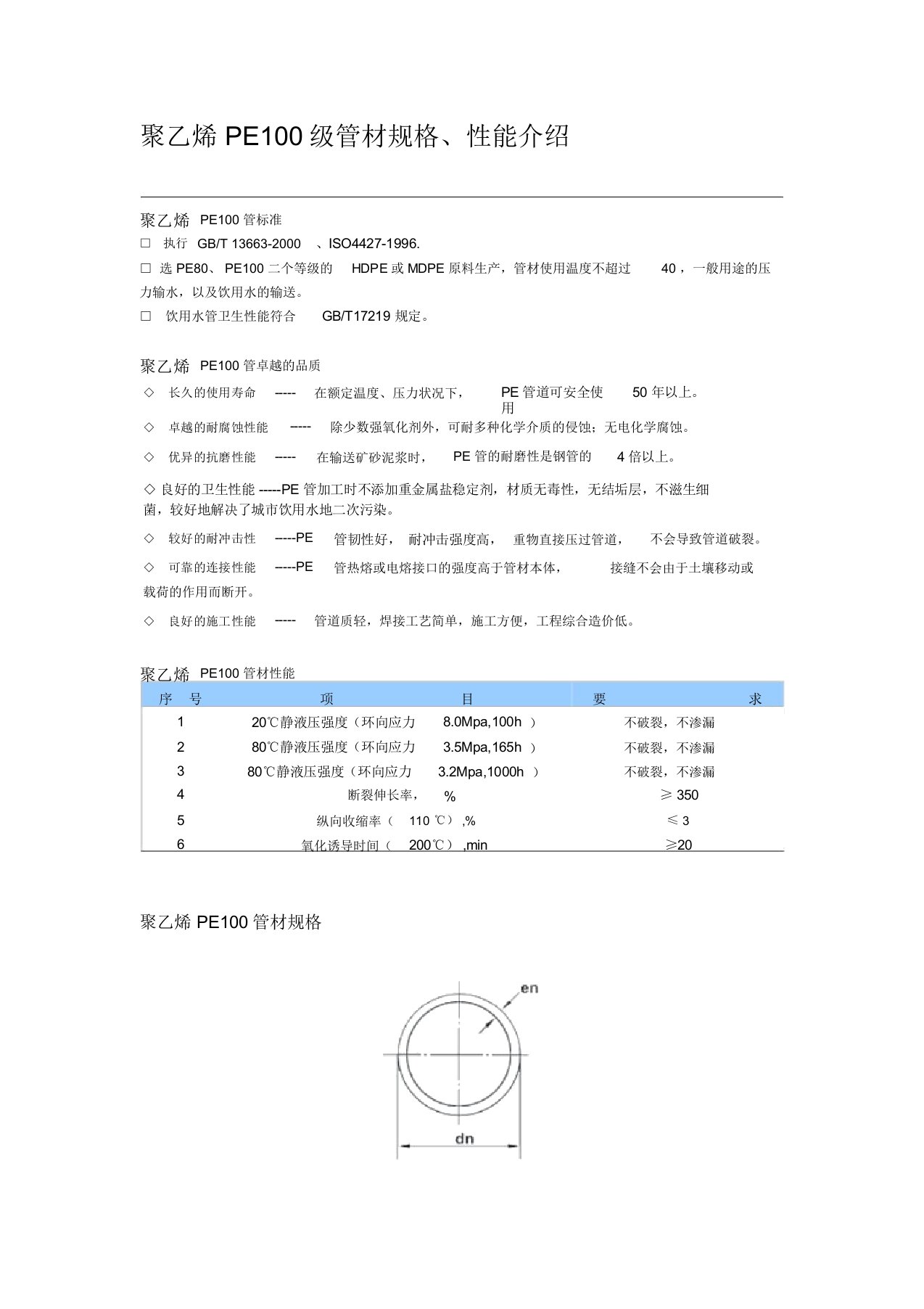 聚乙烯PE100级管材规格