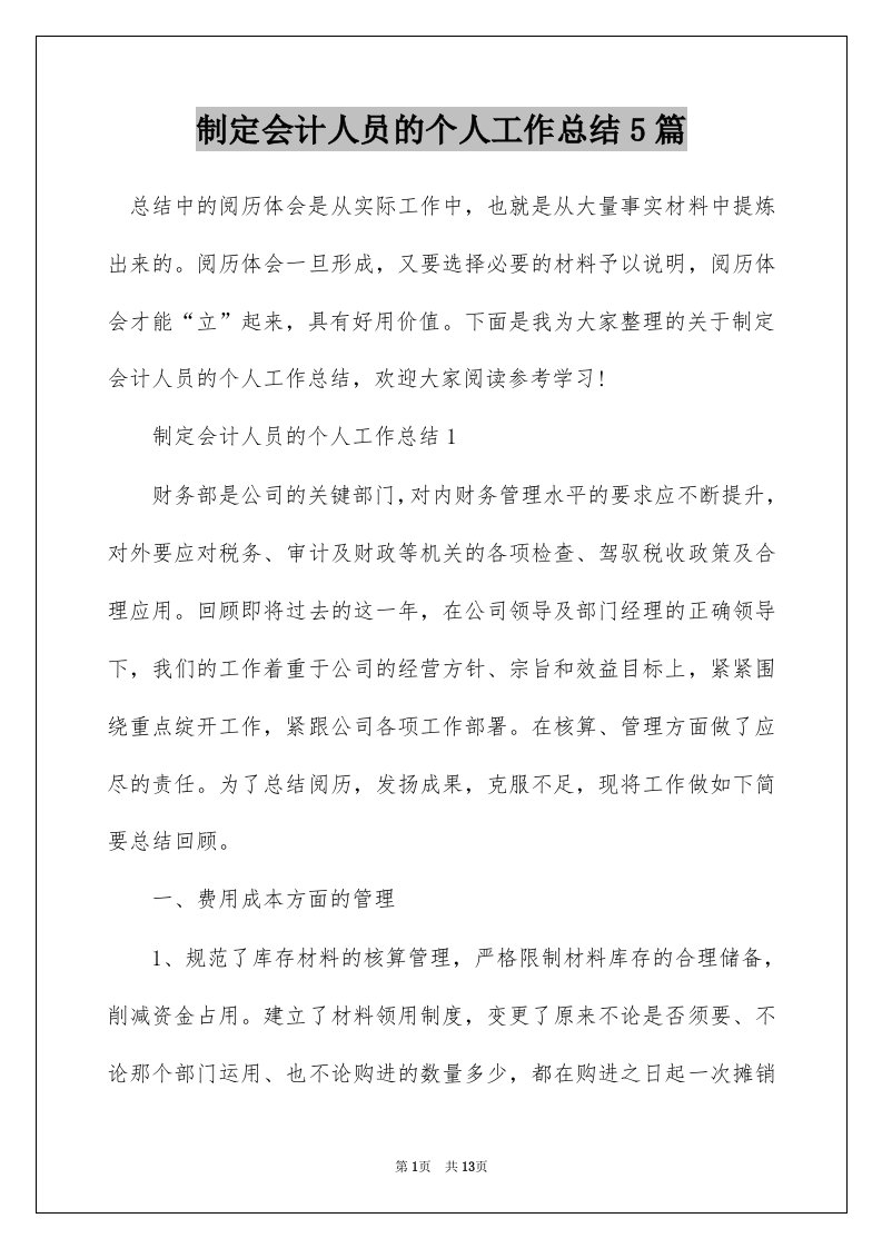 制定会计人员的个人工作总结5篇