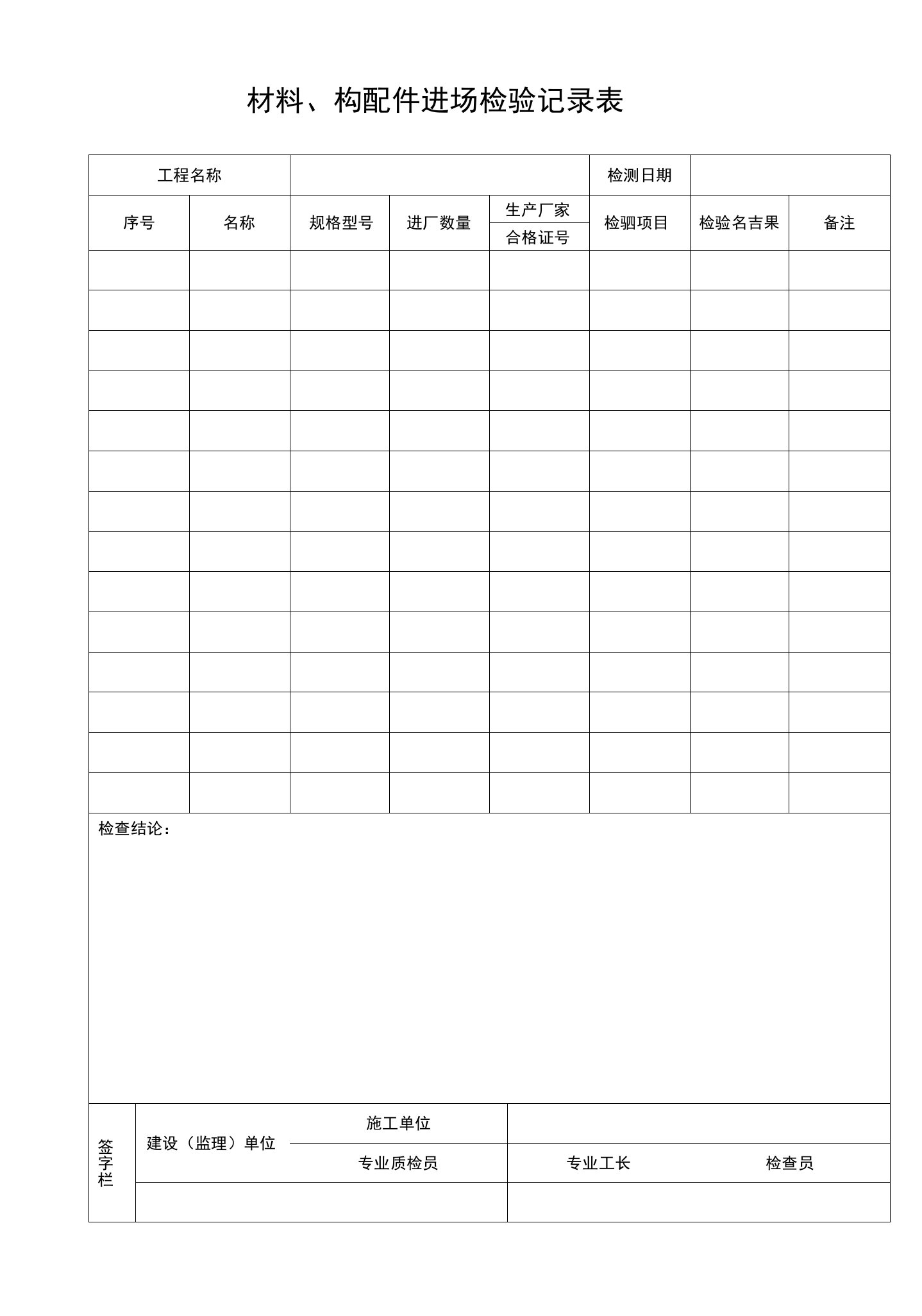 材料、构配件进场检验记录表