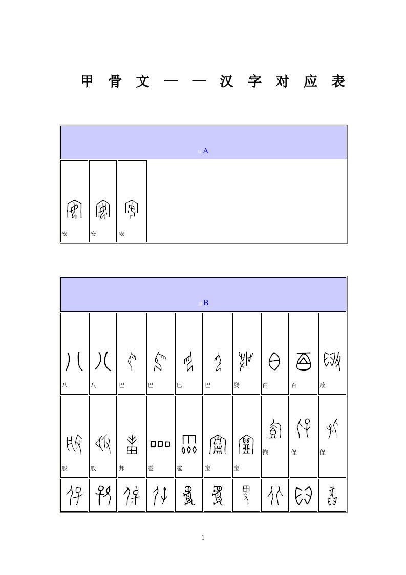 《甲骨文—汉字对照表》