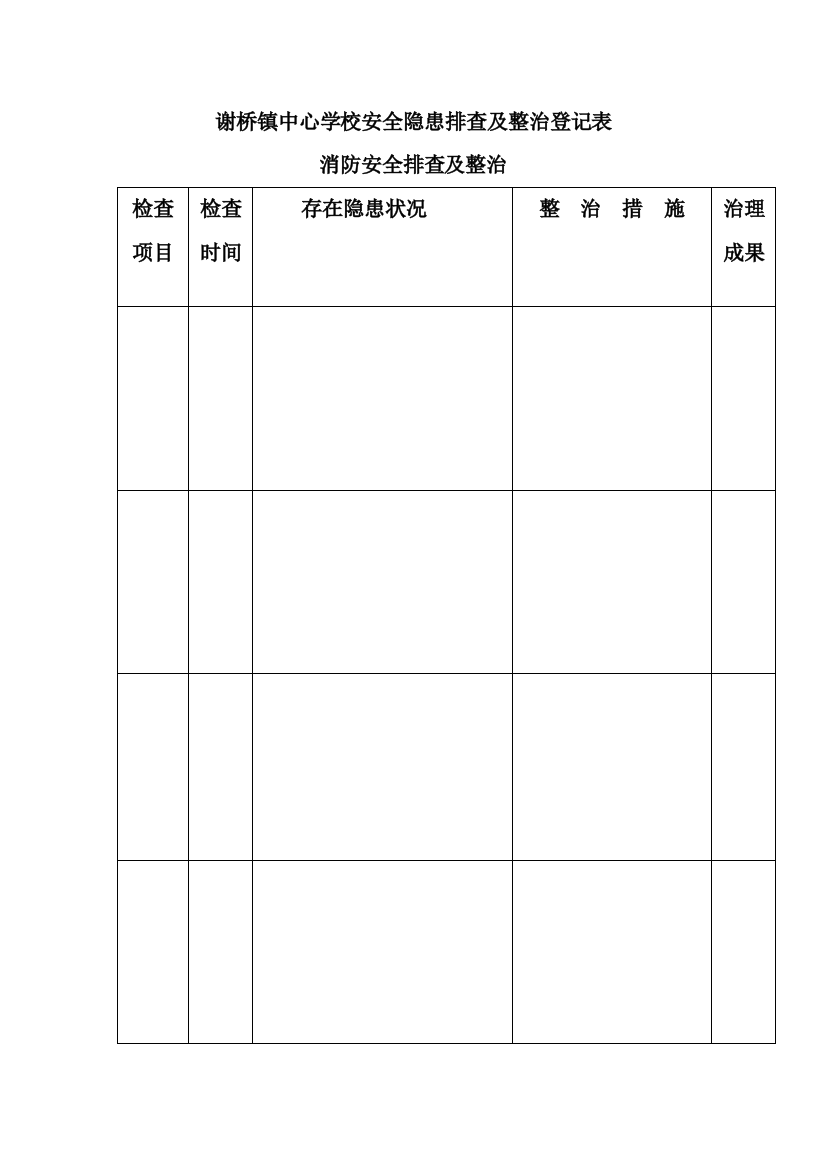 中心学校安全隐患排查及整治记录表样本