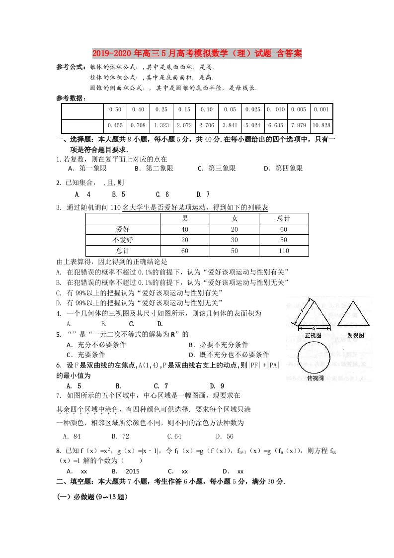 2019-2020年高三5月高考模拟数学（理）试题