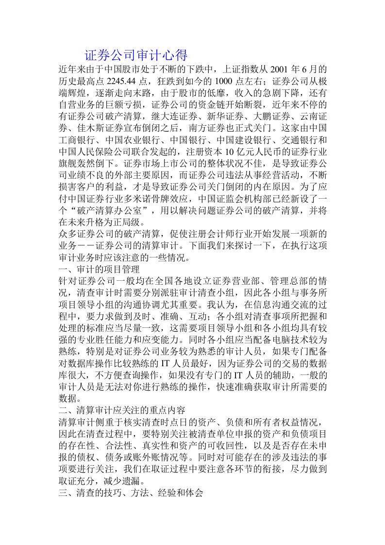 证券公司审计心得