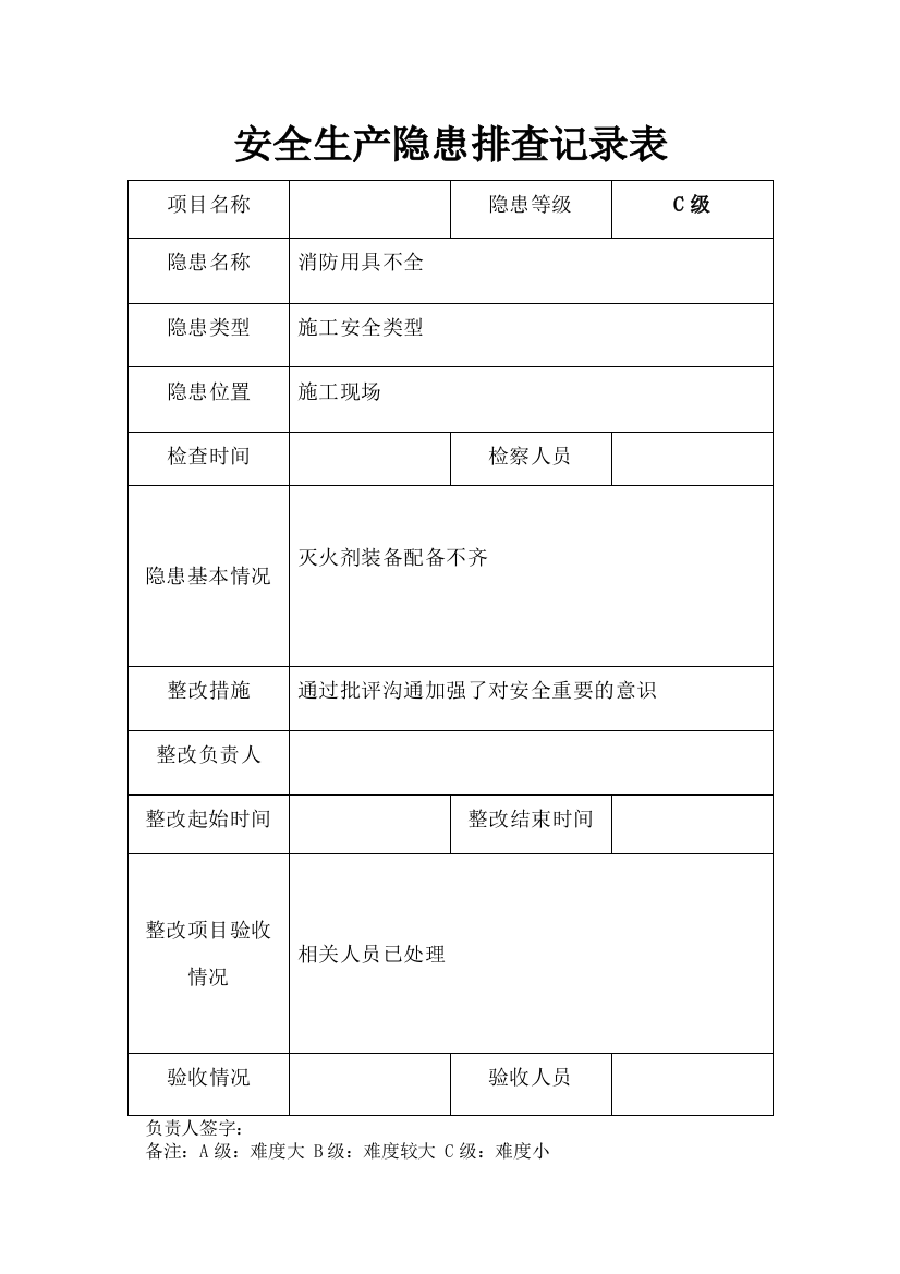 安全隐患排查记录表（DOC31页）