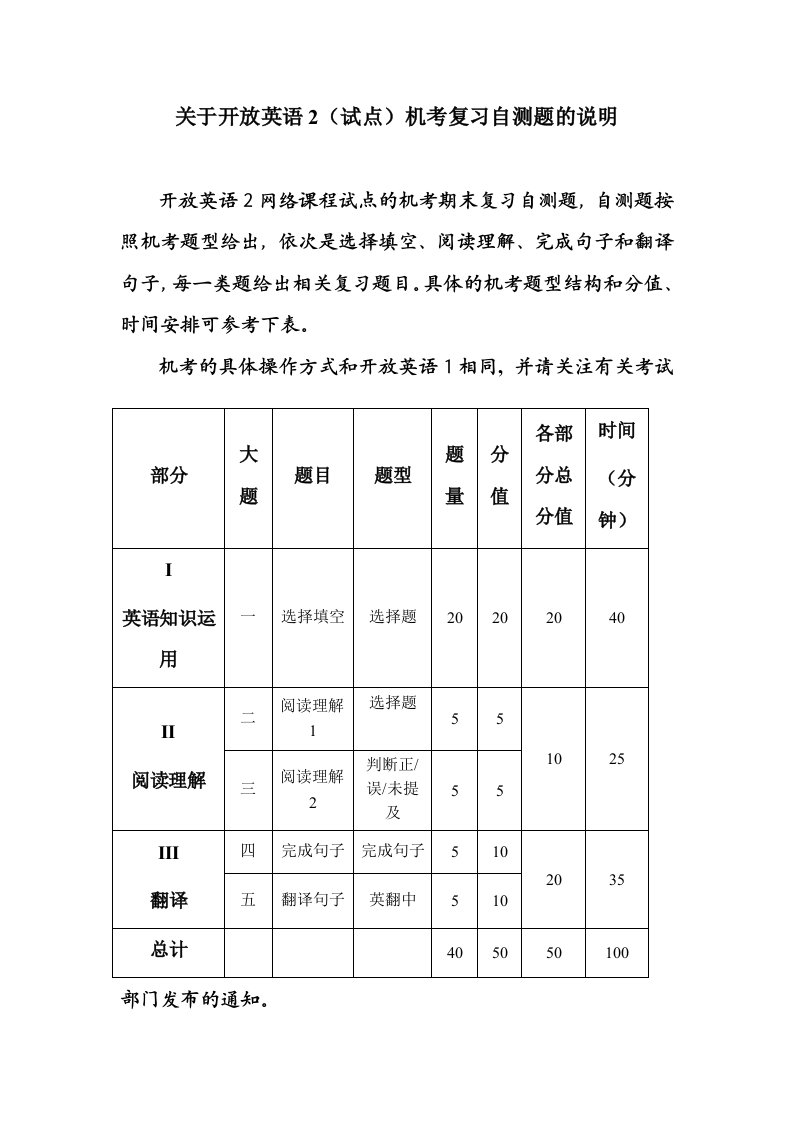 开放式英语2机考自测题