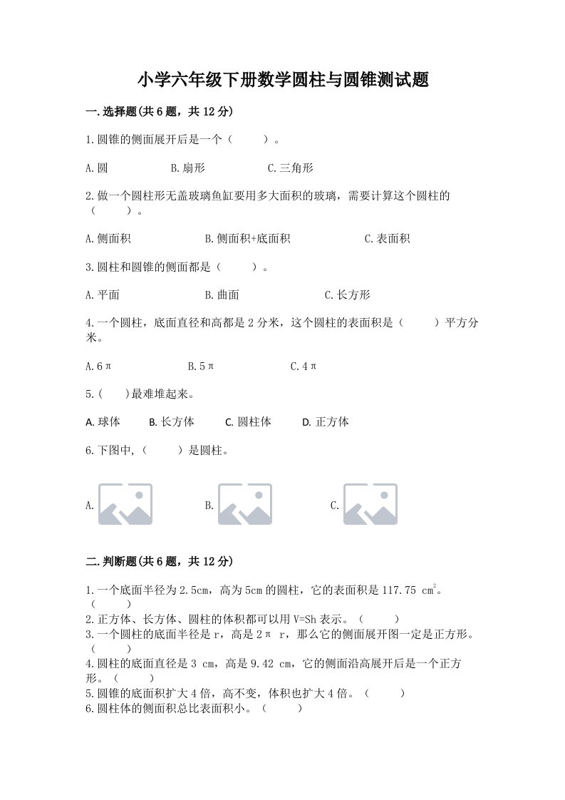 小学六年级下册数学圆柱与圆锥测试题精品【必刷】