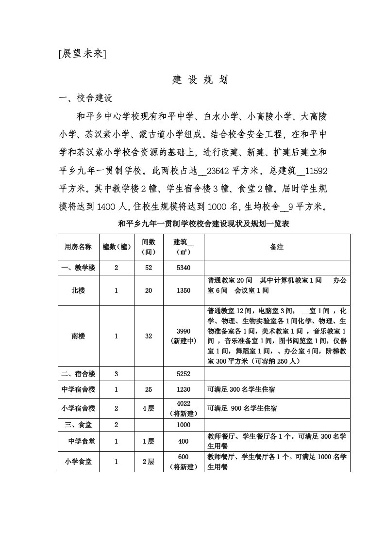 九年一贯制学校建设规划