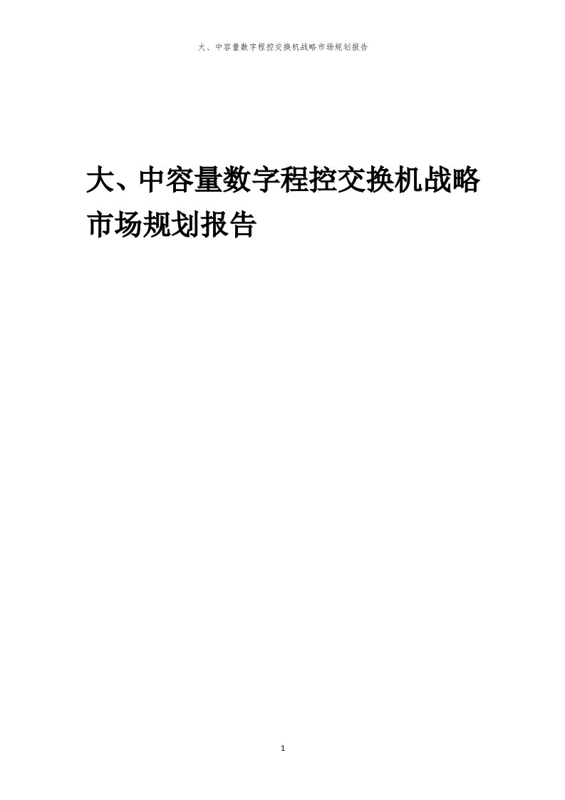 大、中容量数字程控交换机战略市场规划报告