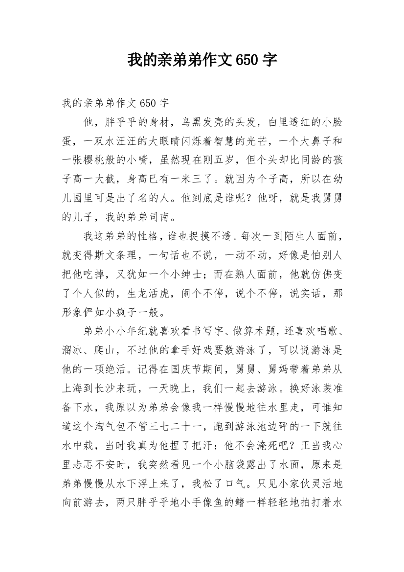 我的亲弟弟作文650字