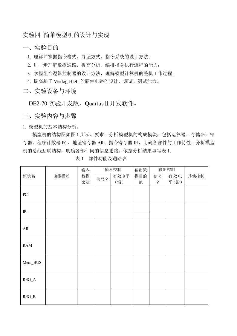 实验四简单模型机的设计与实现