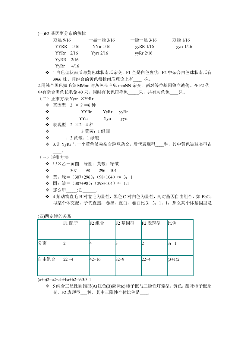 F2基因型分布的规律