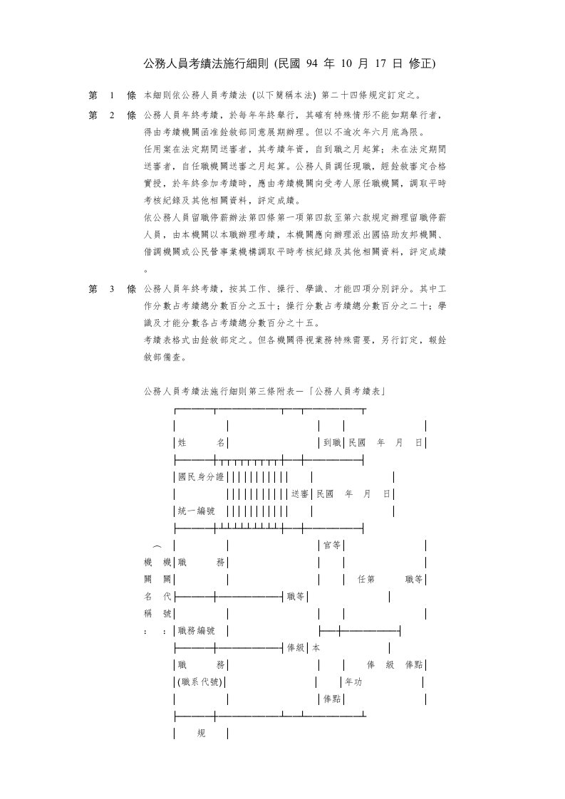 公务人员考绩法施行细则