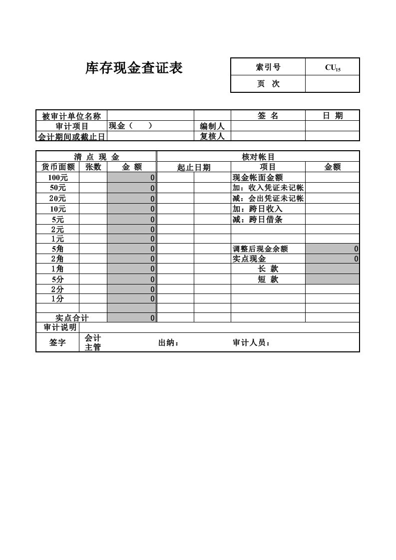 推荐-库存现金查证表