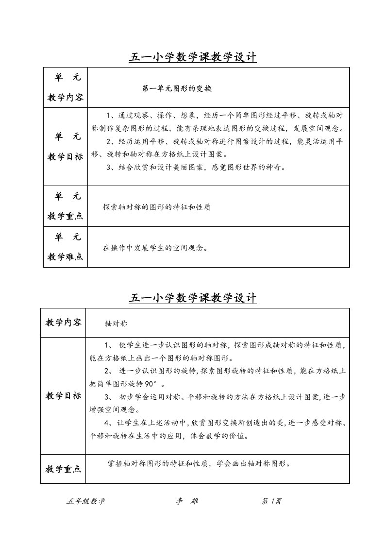 小学五年下册数学教案全册(1)