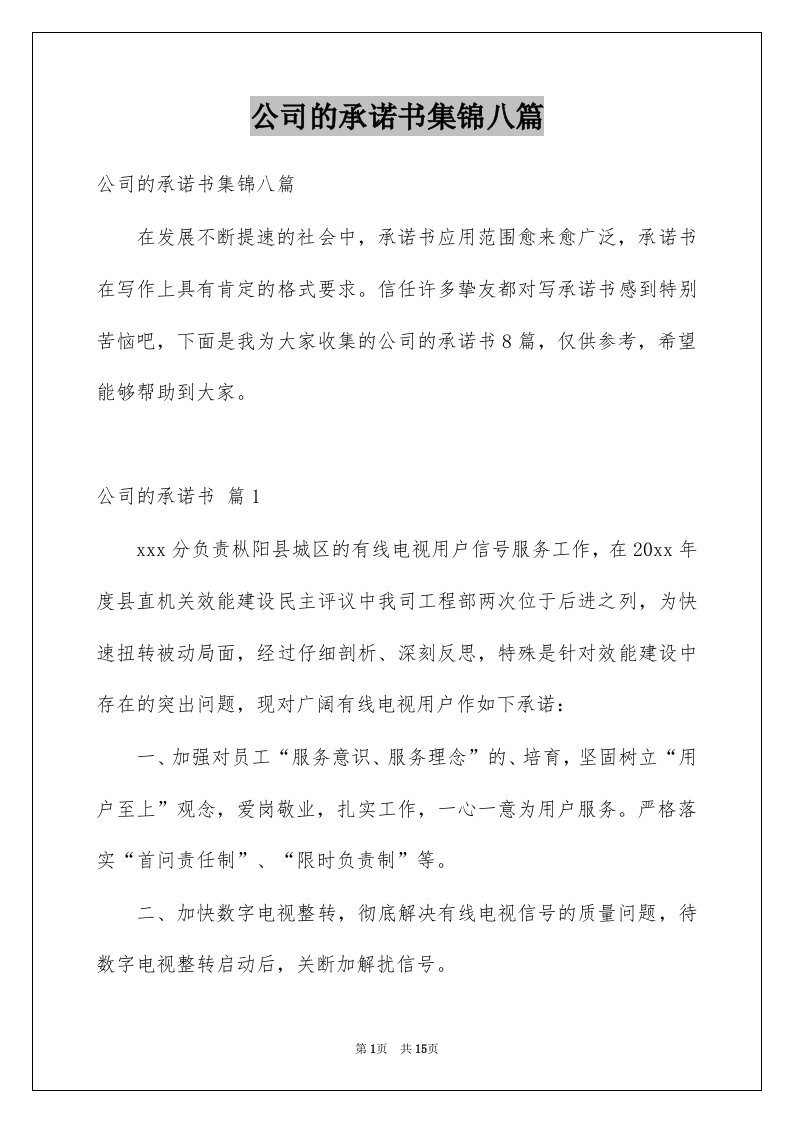 公司的承诺书集锦八篇例文