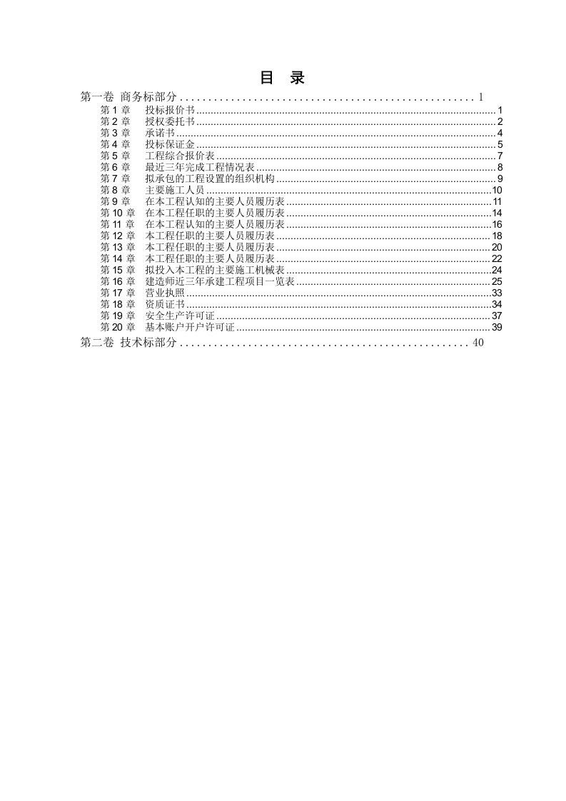 市政工程项目投标书详细完整标书模板