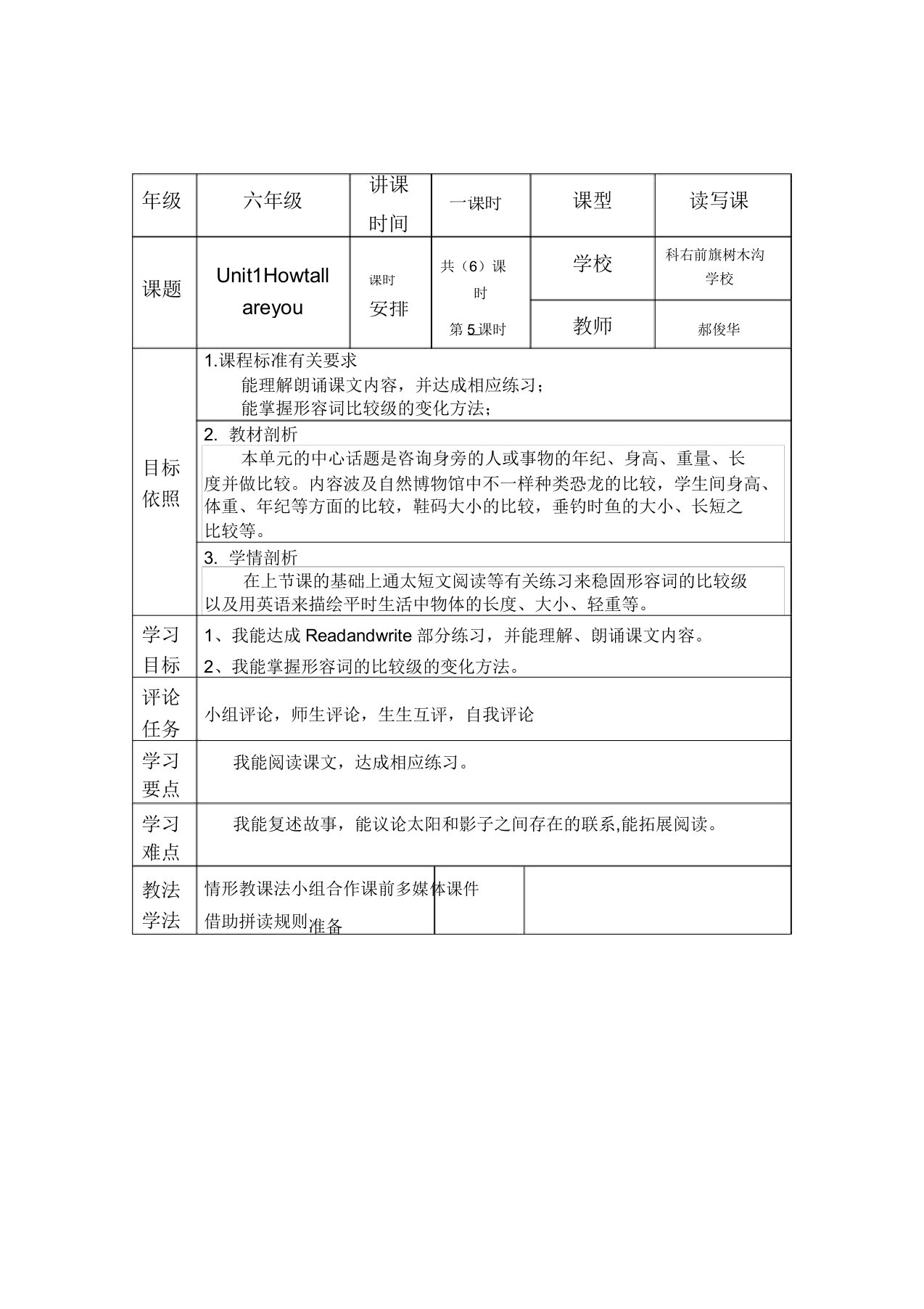 PEP小学英语六年级下册第一单元总结复习Readandwrite教学设计实用课件