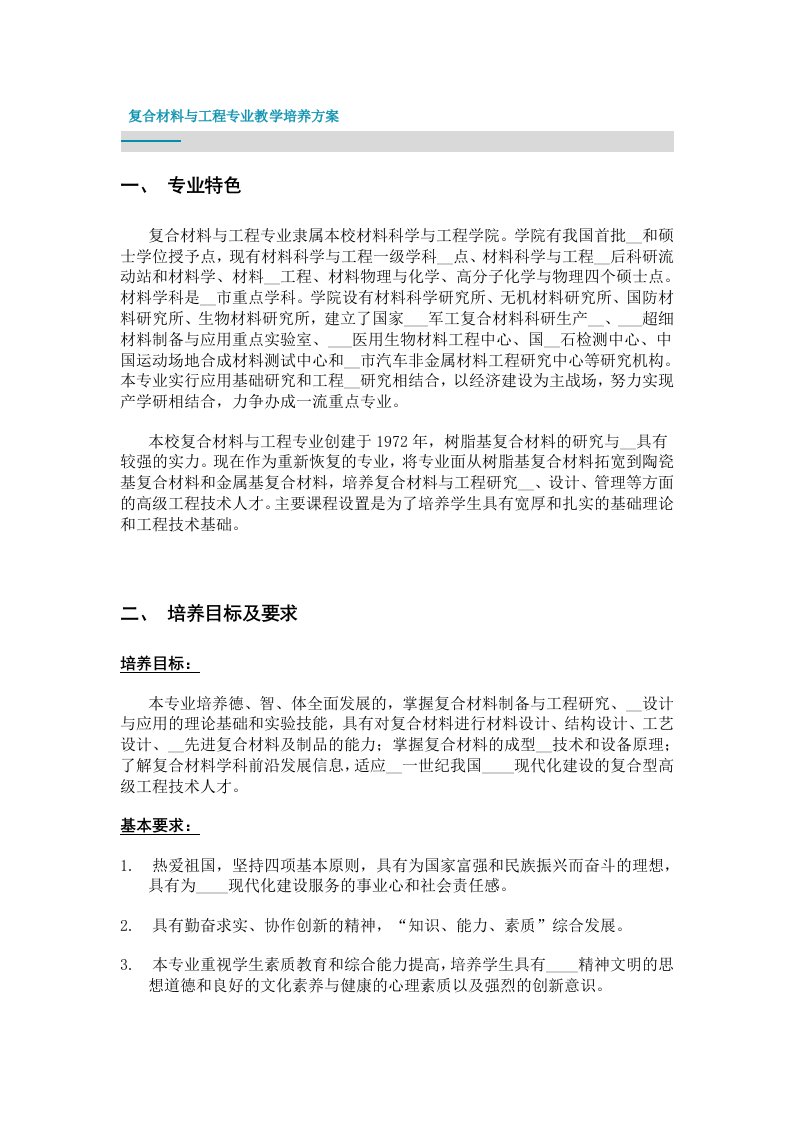 复合材料与工程专业教学培养方案