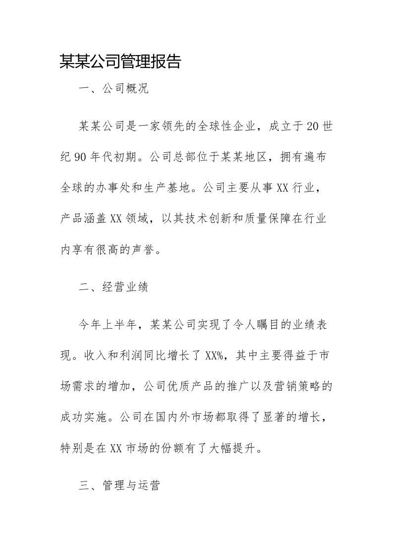 某某公司管理报告