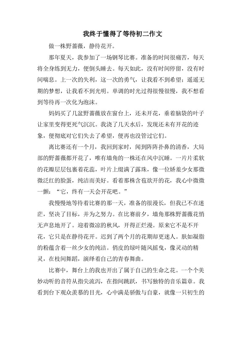 我终于懂得了等待初二作文