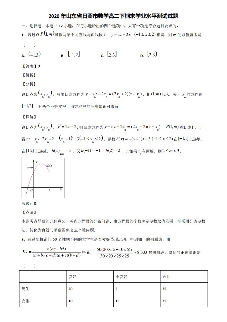 2024年山东省日照市数学高二下期末学业水平测试试题含解析