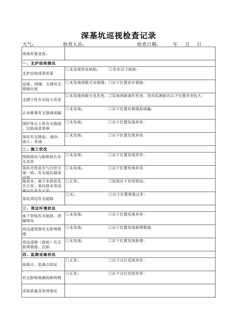 深基坑巡视检查记录表