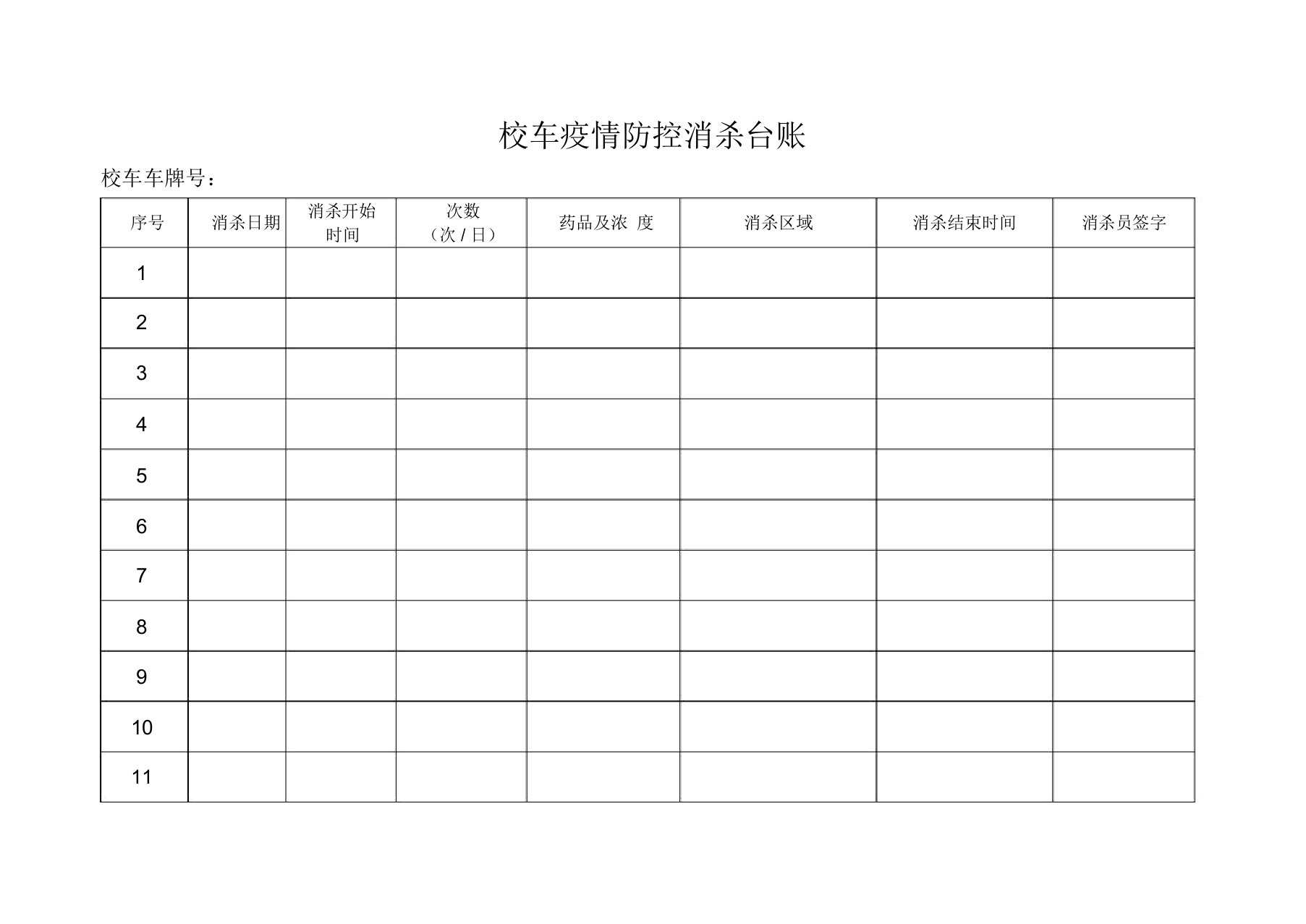 校车疫情防控消杀台账