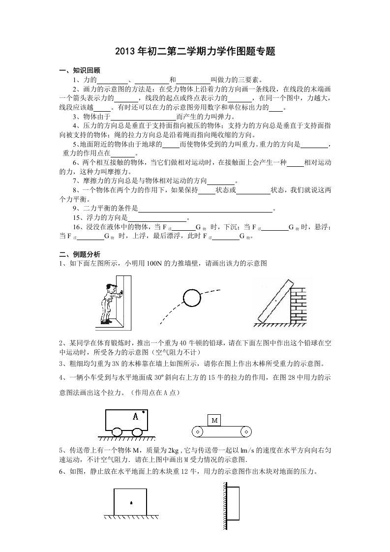 2013初二第二学期期末力学画图复习专题