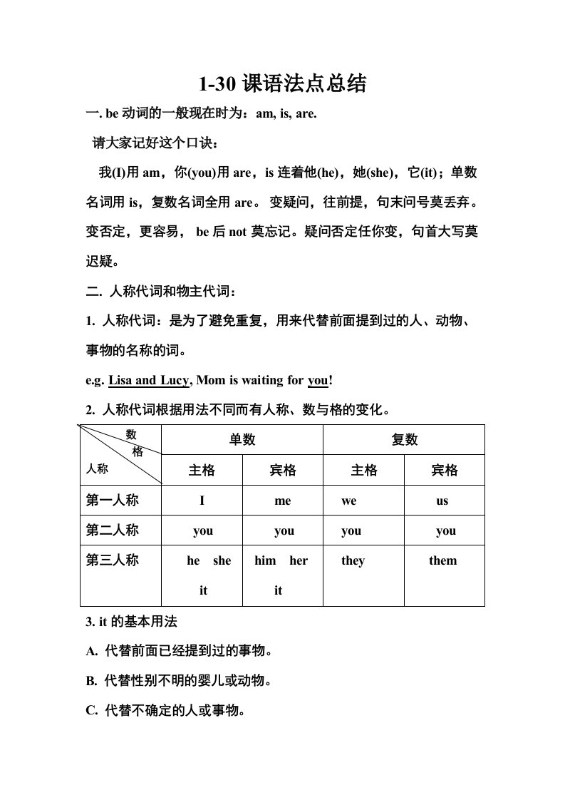 新概念0课语法总结