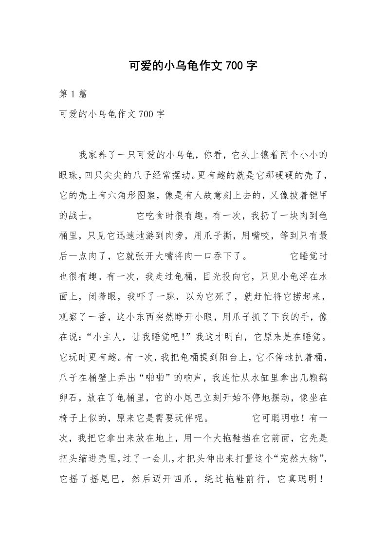 可爱的小乌龟作文700字