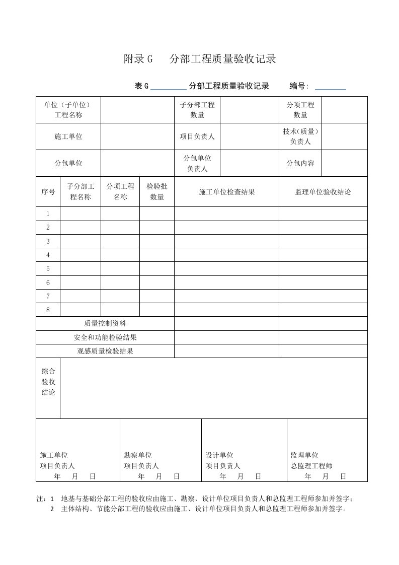 新版分部工程质量验收记录表