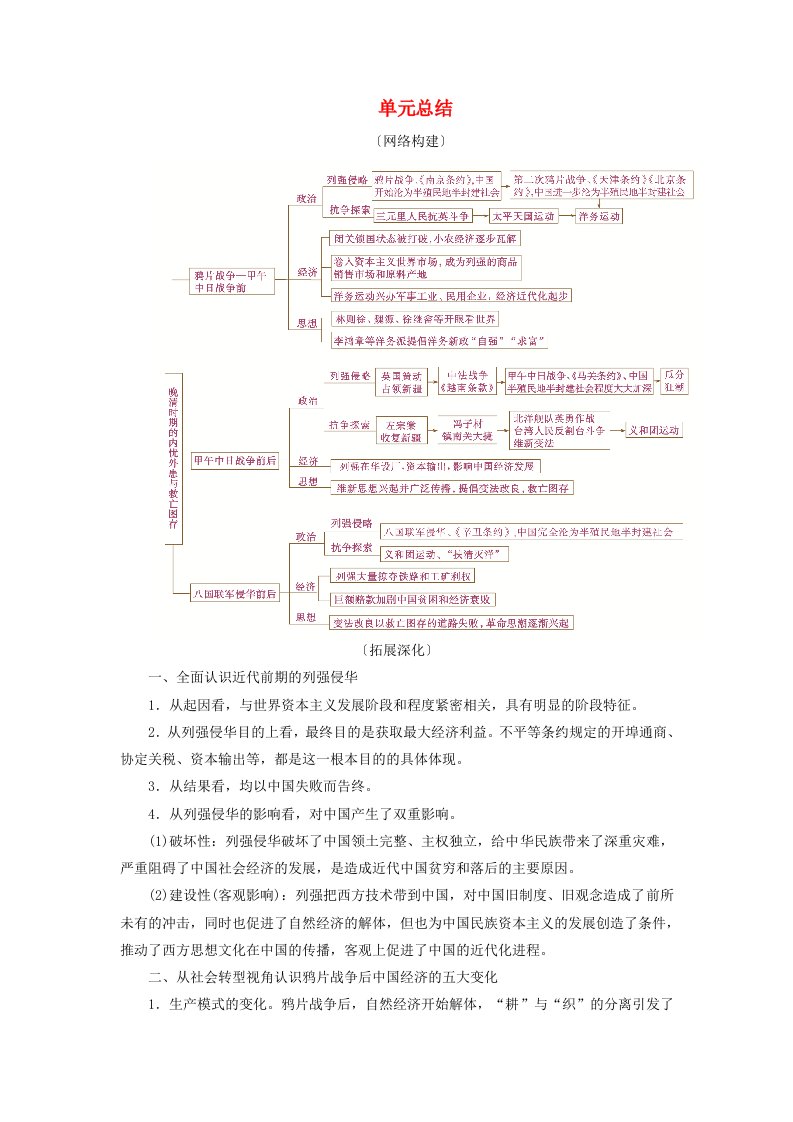 2025版高考历史一轮总复习中外历史纲要上第5单元晚清时期的内忧外患与救亡图存单元总结