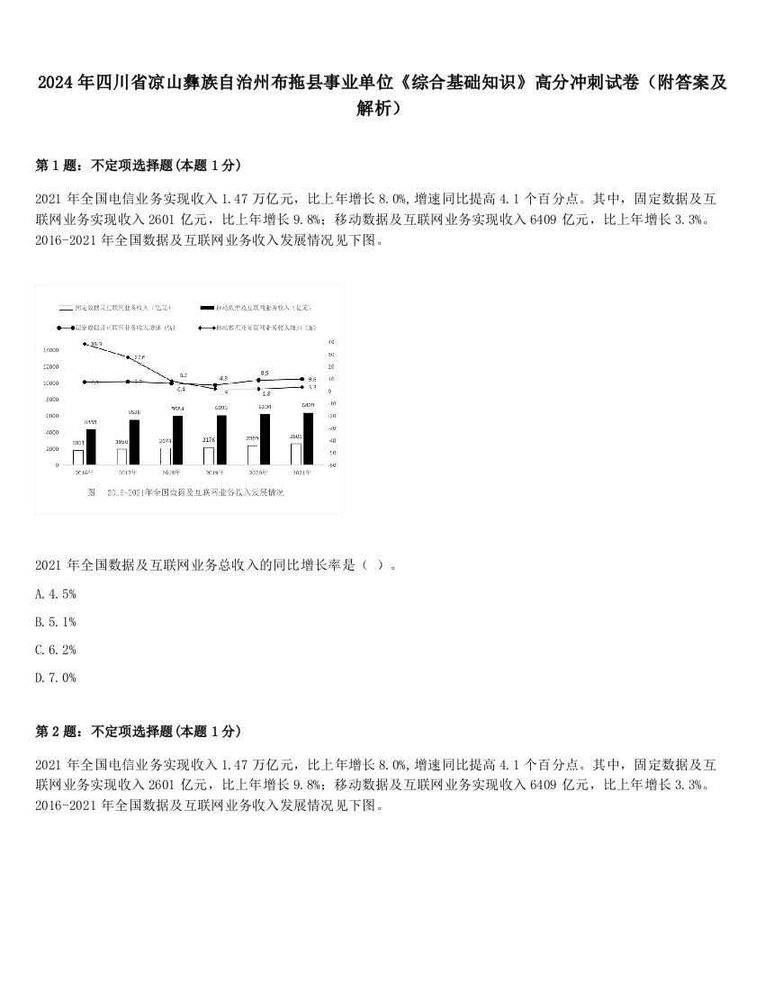 2024年四川省凉山彝族自治州布拖县事业单位《综合基础知识》高分冲刺试卷（附答案及解析）