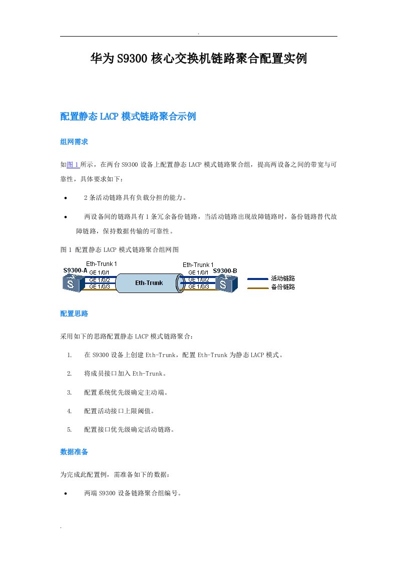 华为S9300核心交换机链路聚合配置实例