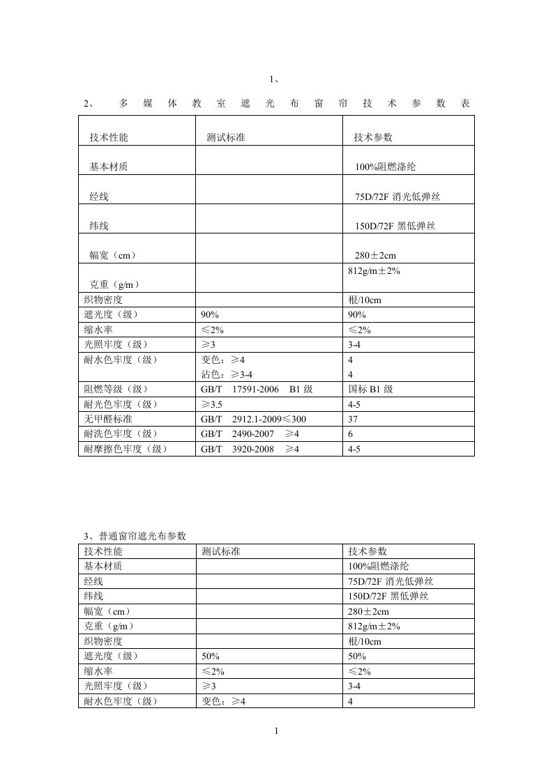 遮光布技术参数