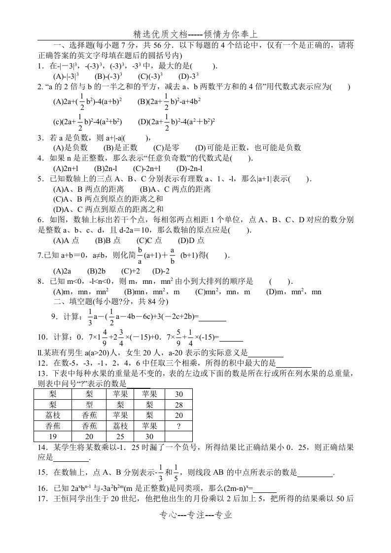 初一数学竞赛题(共18页)