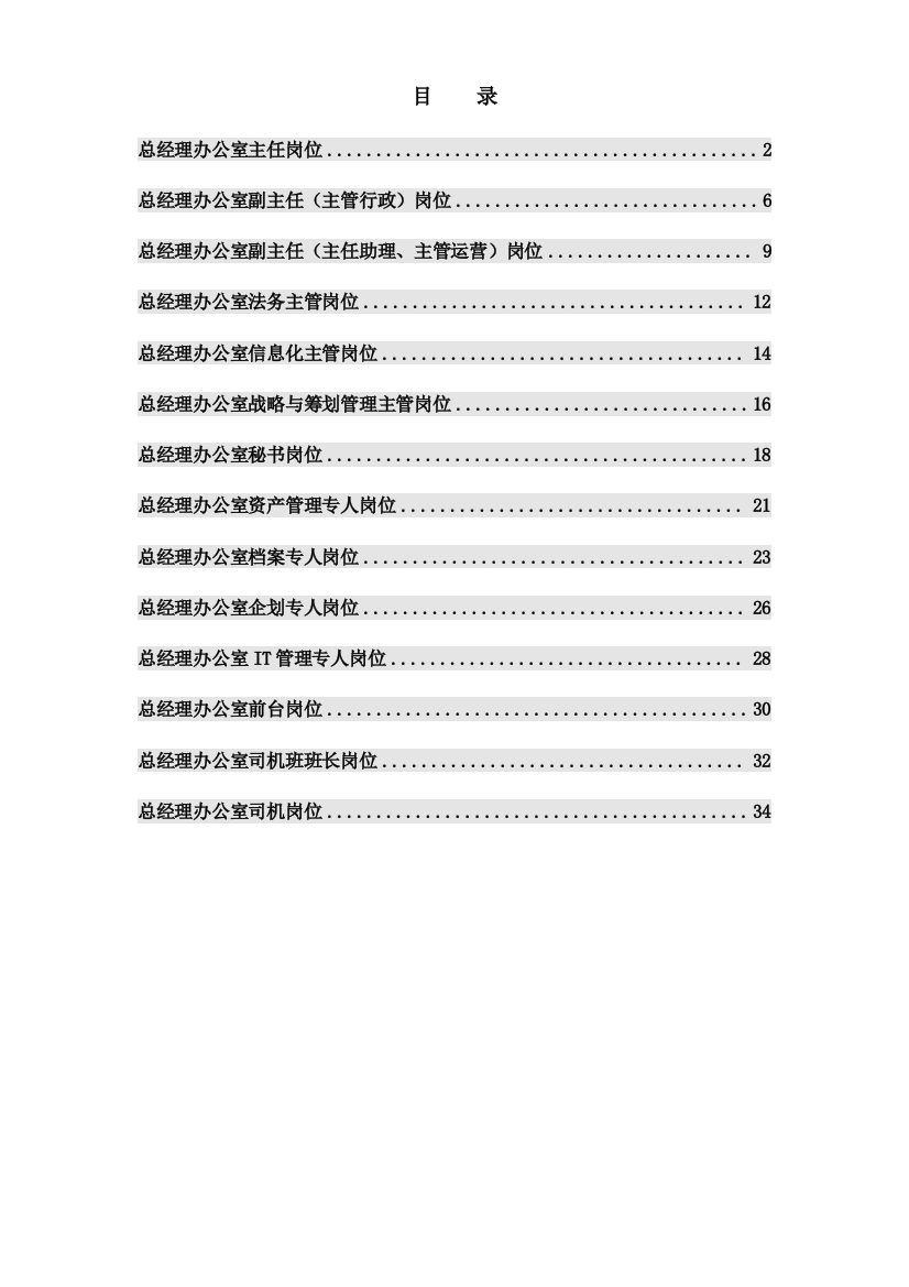 地产北京公司总经理办公室岗位说明书样本样本