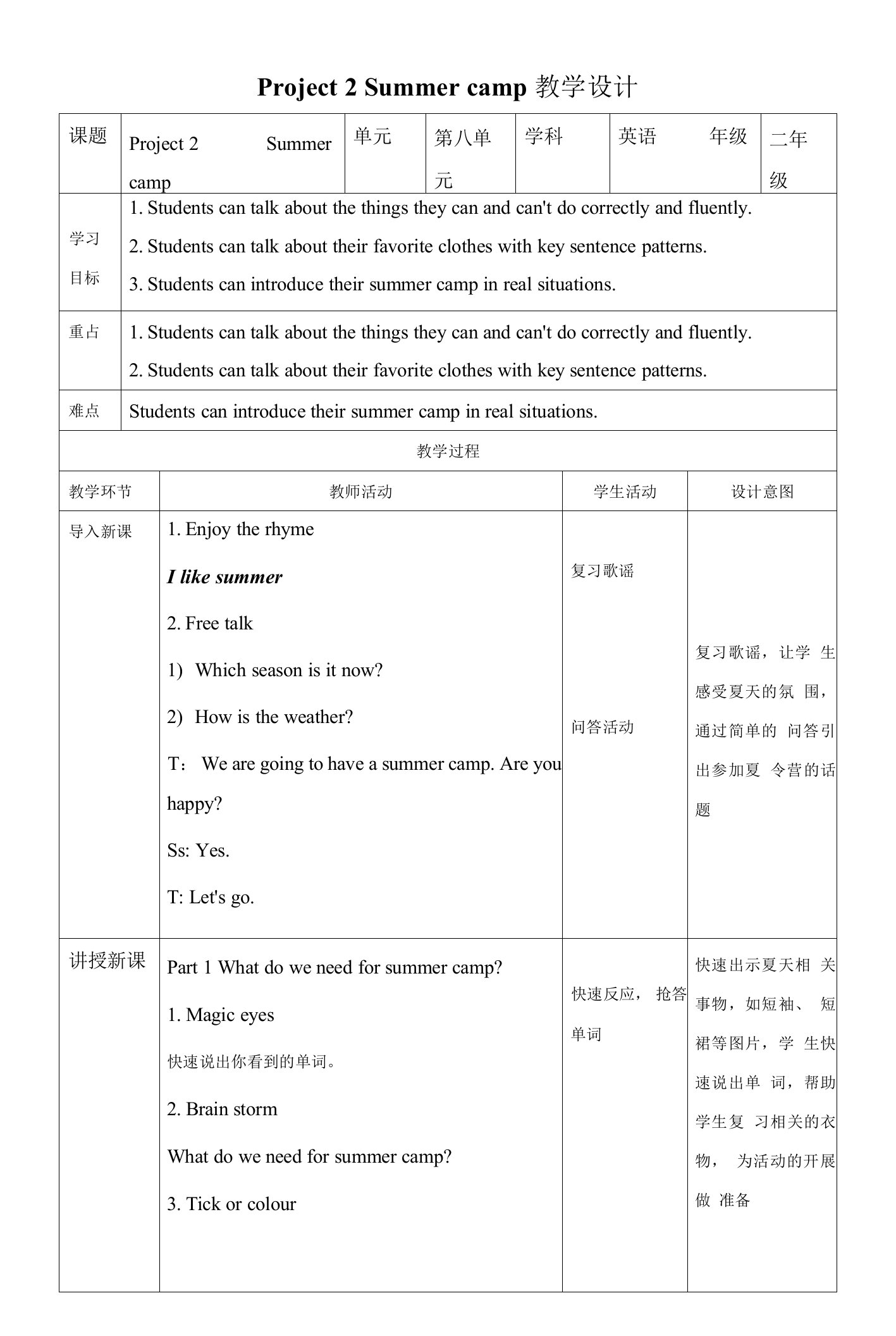 牛津译林版二年级下册Project