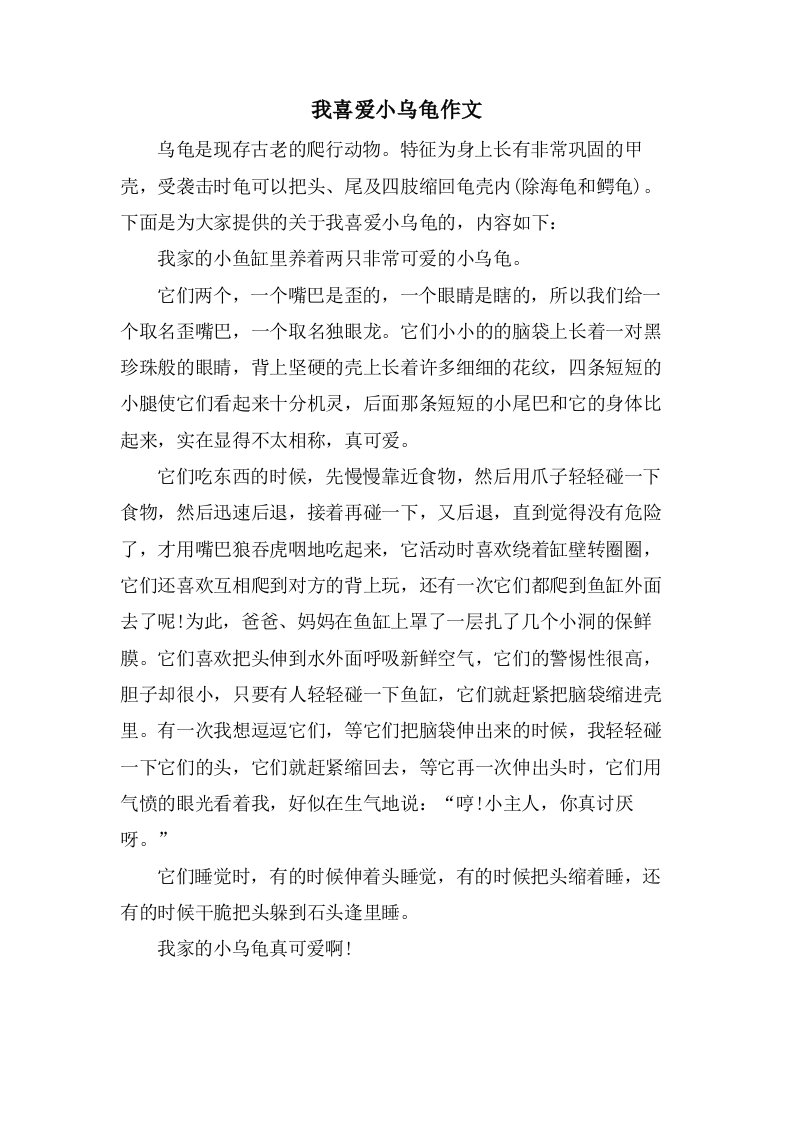 我喜爱小乌龟作文