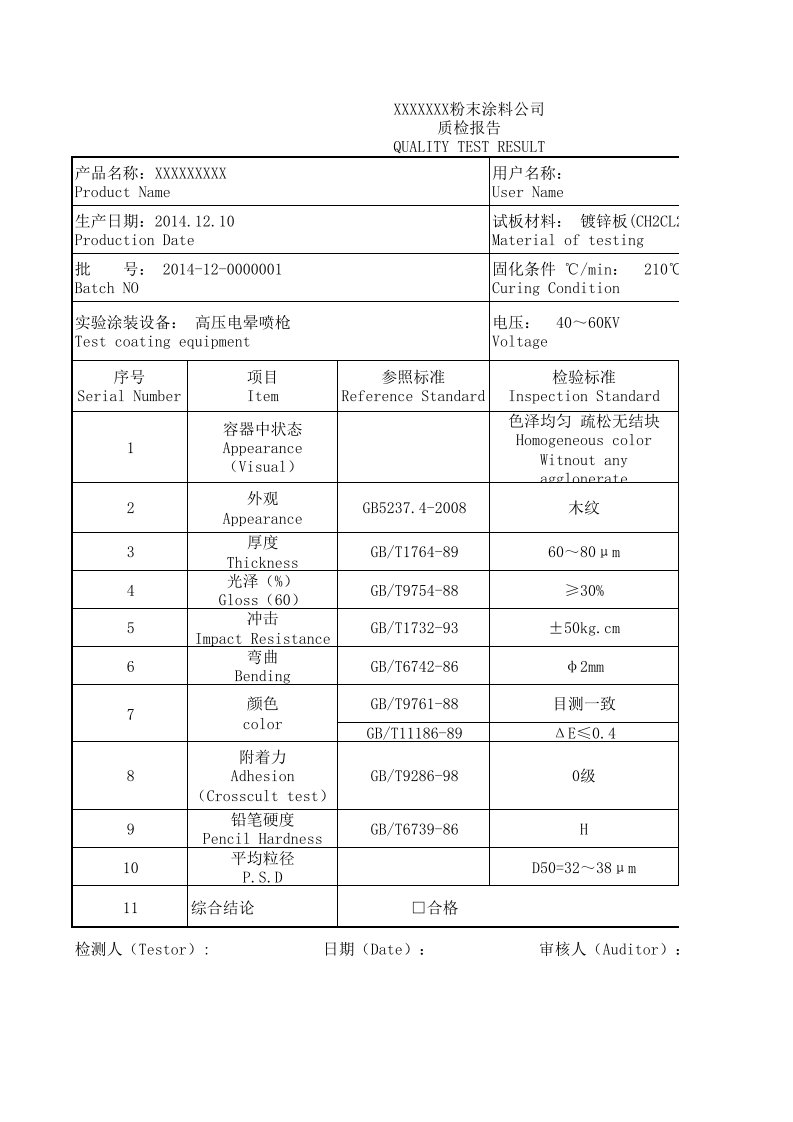 粉末涂料质检报告